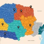 Mapa com as subdivisões entre as macrorregionais do Estado. Ao todo, serão oito centros regionais de Cultura, que devem atender a toda a cadeia do estado (Fonte: Seti).