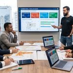 Gestores públicos e desenvolvedores de startup apresentando solução tecnológica inovadora para gestão municipal em ambiente de testes