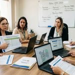 Equipe de assistência social e gestores públicos reunidos em sala de reunião planejando a aplicação de recursos do FNAS no CRAS